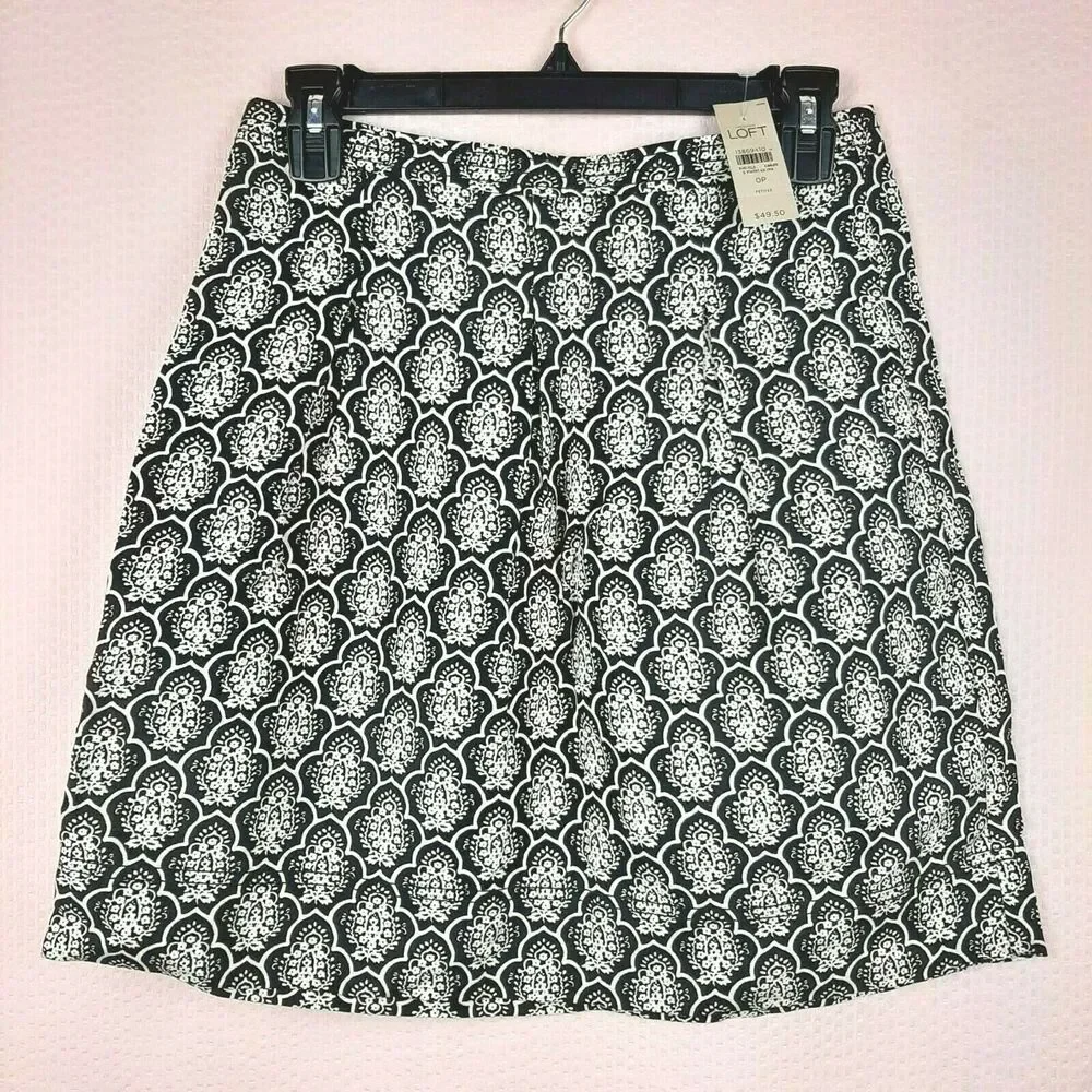 NEW Loft Ann Taylor Petites Linen Blend Skirt Zip Unlined Black and Ivory Sz 0P